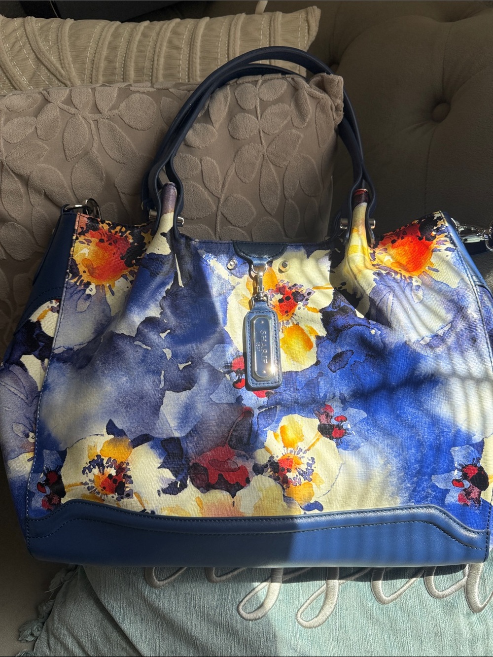 Floral Watercolor Tote Bag - Blue/Yellow by